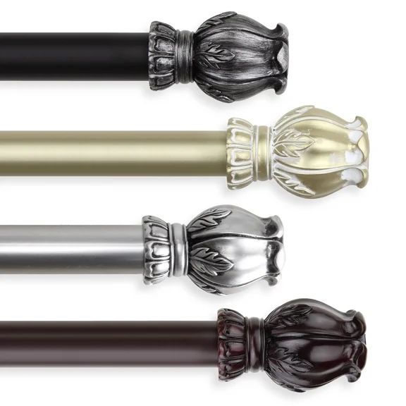 Rustic wrought iron curtain rod, black matte finish, vintage living‑room, industrial charm