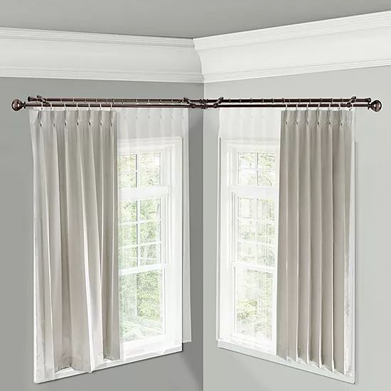 matte rose metal curtain rod with sleek brackets, living‑room, contemporary pastel vibe