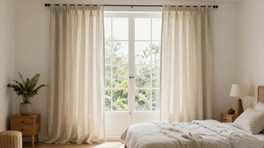 high‑gloss chrome curtain rod with minimalist brackets, living‑room, ultra‑modern style