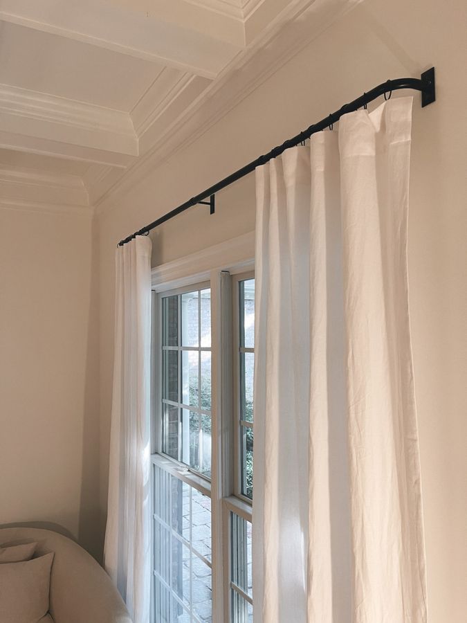 reclaimed barn wood curtain rod with rustic brackets, living‑room, farmhouse charm