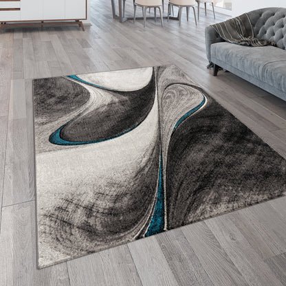 Bright tropical leaf cotton rug, vibrant greens and blues, casual living‑room, soft pile