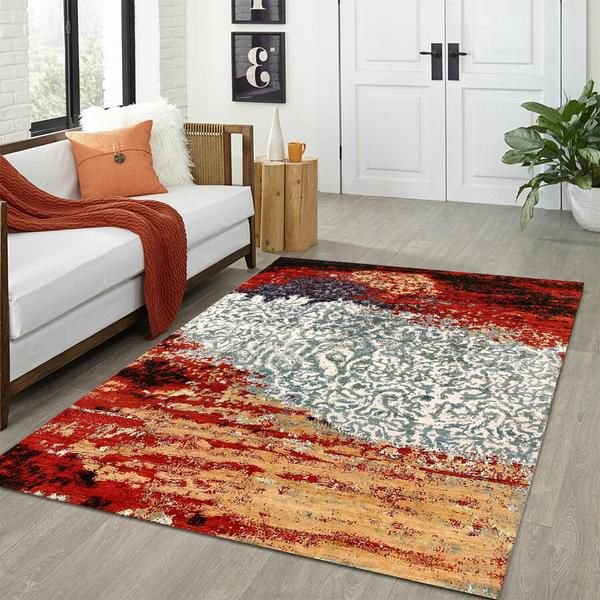 Soft gradient polypropylene rug, pastel hues, subtle transition, airy living‑room, low‑pile
