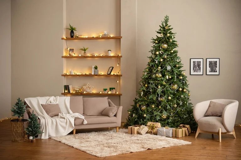 Hand‑crafted pinecone artificial tree, natural finish, tripod base, rustic living room décor