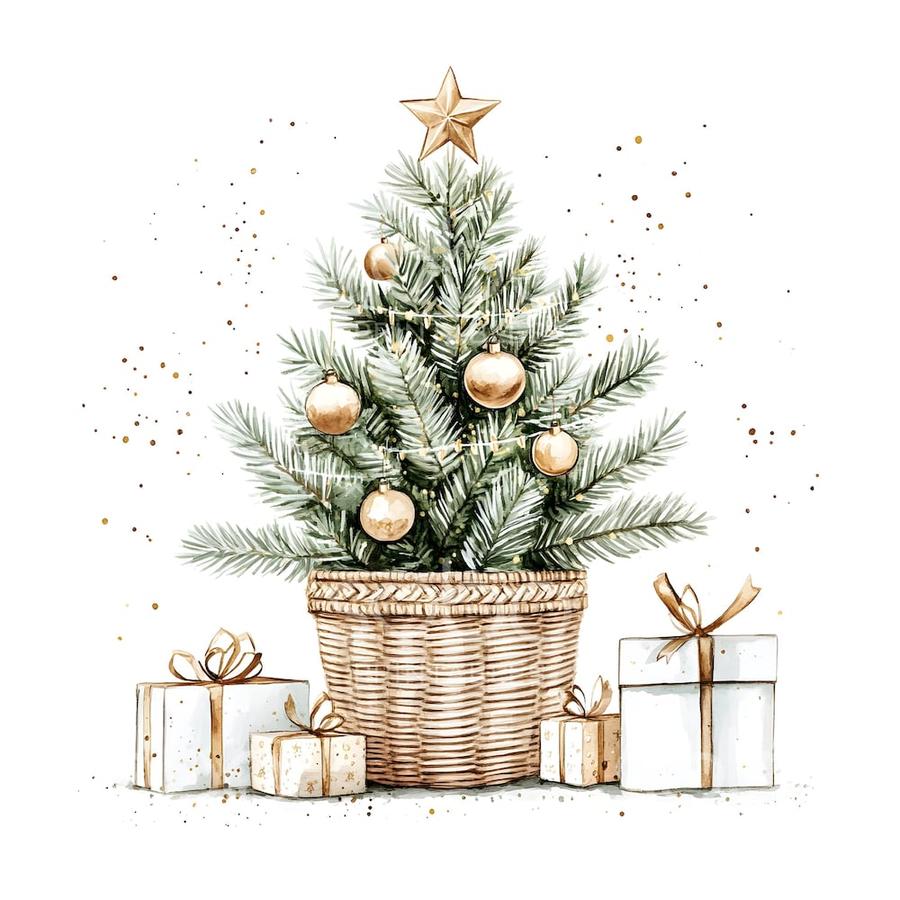 Lighted artificial tree, LED lights, silver needles, pedestal base, modern living room décor